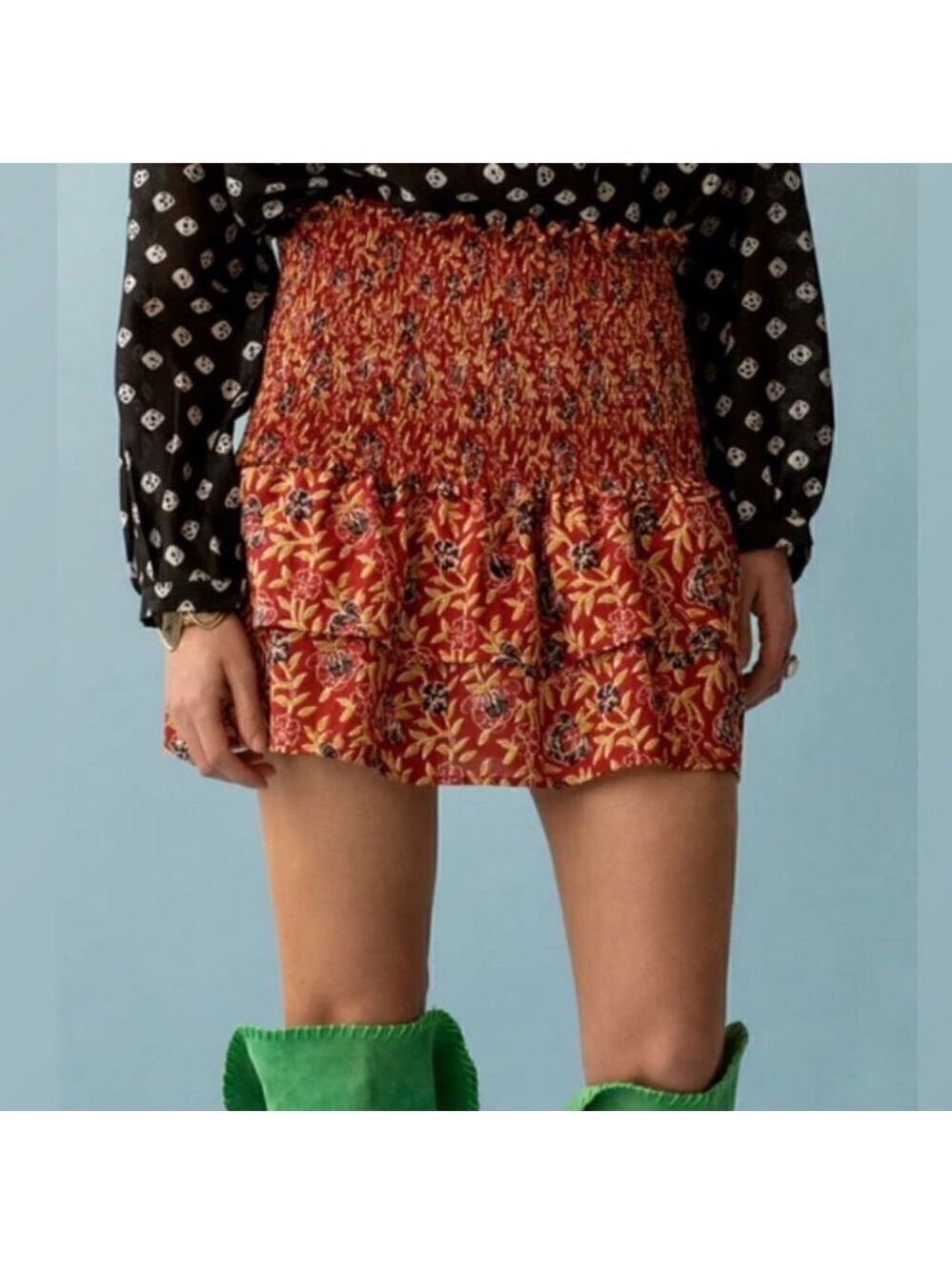 NEW Alix of Bohemia Maria Carnelian Ruffle Skirt XS